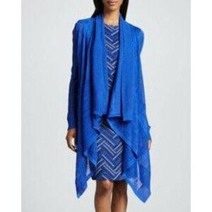 Misook XS Peggy Open Cascade Cardigan Royal Blue Draped Hem Long Sleeve Sweater